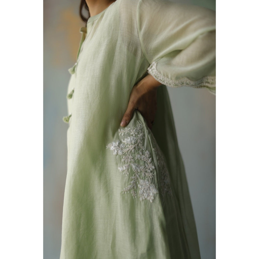 Begum Pret Aiza Green Choga (Set of 3)