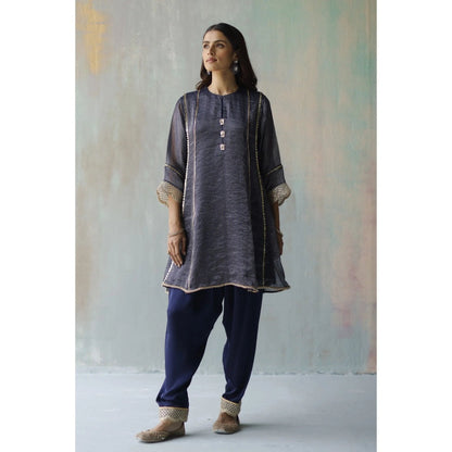 Begum Pret Noor Navy Kurta (Set of 2)