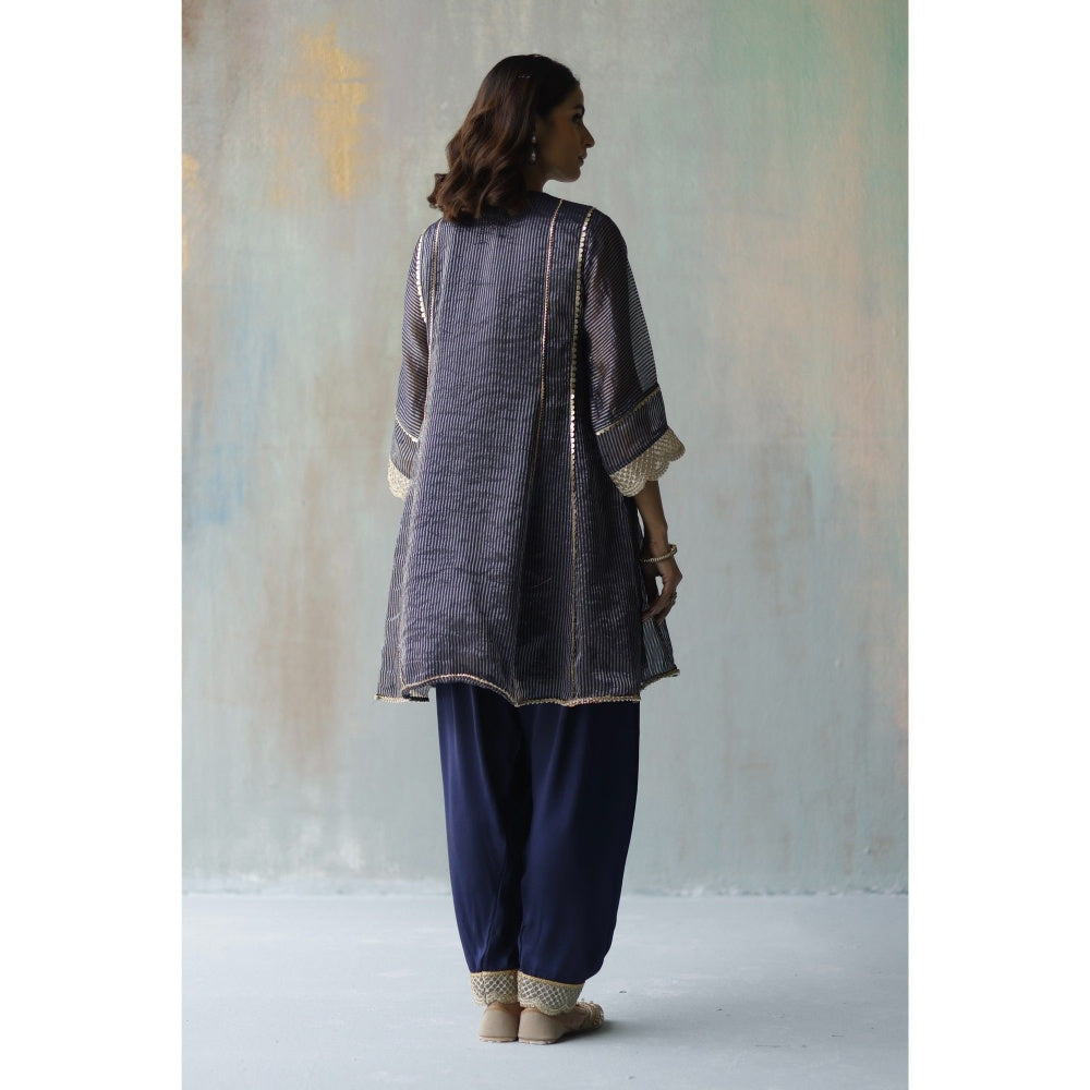 Begum Pret Noor Navy Kurta (Set of 2)