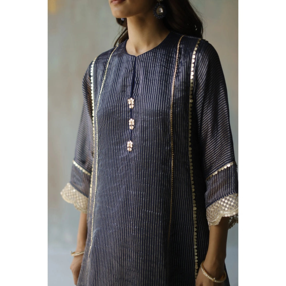 Begum Pret Noor Navy Kurta (Set of 2)