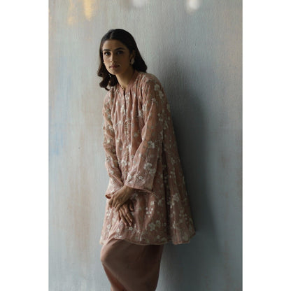 Begum Pret Sehar Brown Kurta (Set of 2)