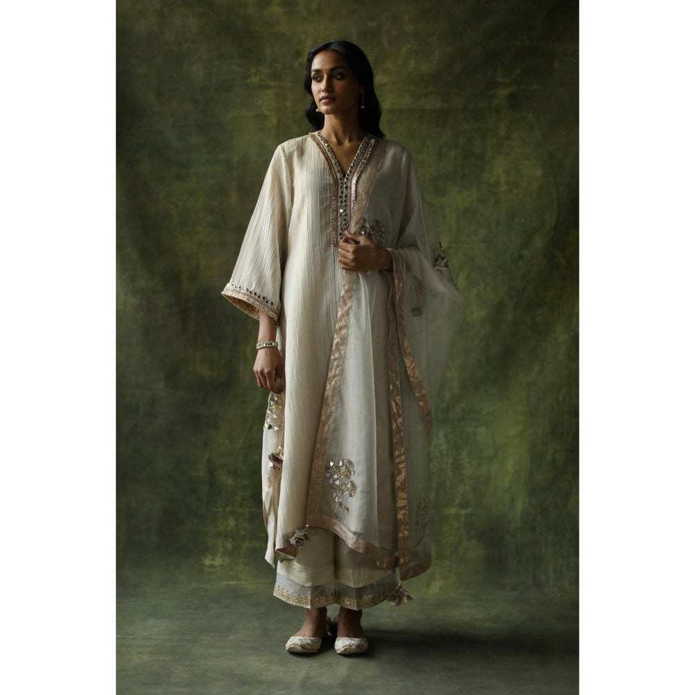 Begum Pret Ivory Bahaar Mirror Work Kurta (Set of 4)