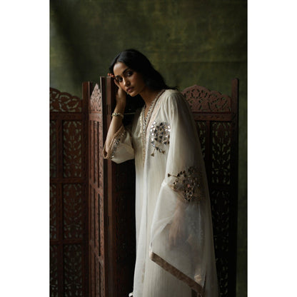 Begum Pret Ivory Bahaar Mirror Work Kurta (Set of 4)