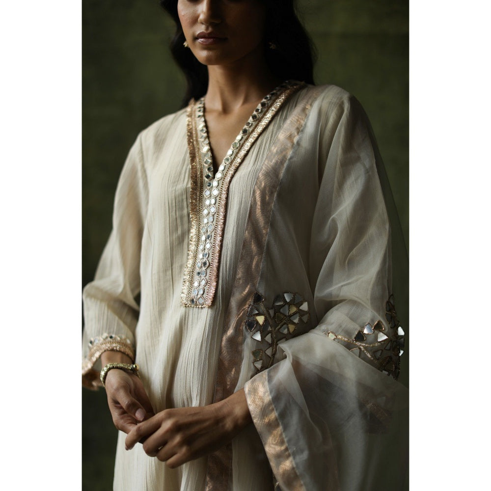 Begum Pret Ivory Bahaar Mirror Work Kurta (Set of 4)