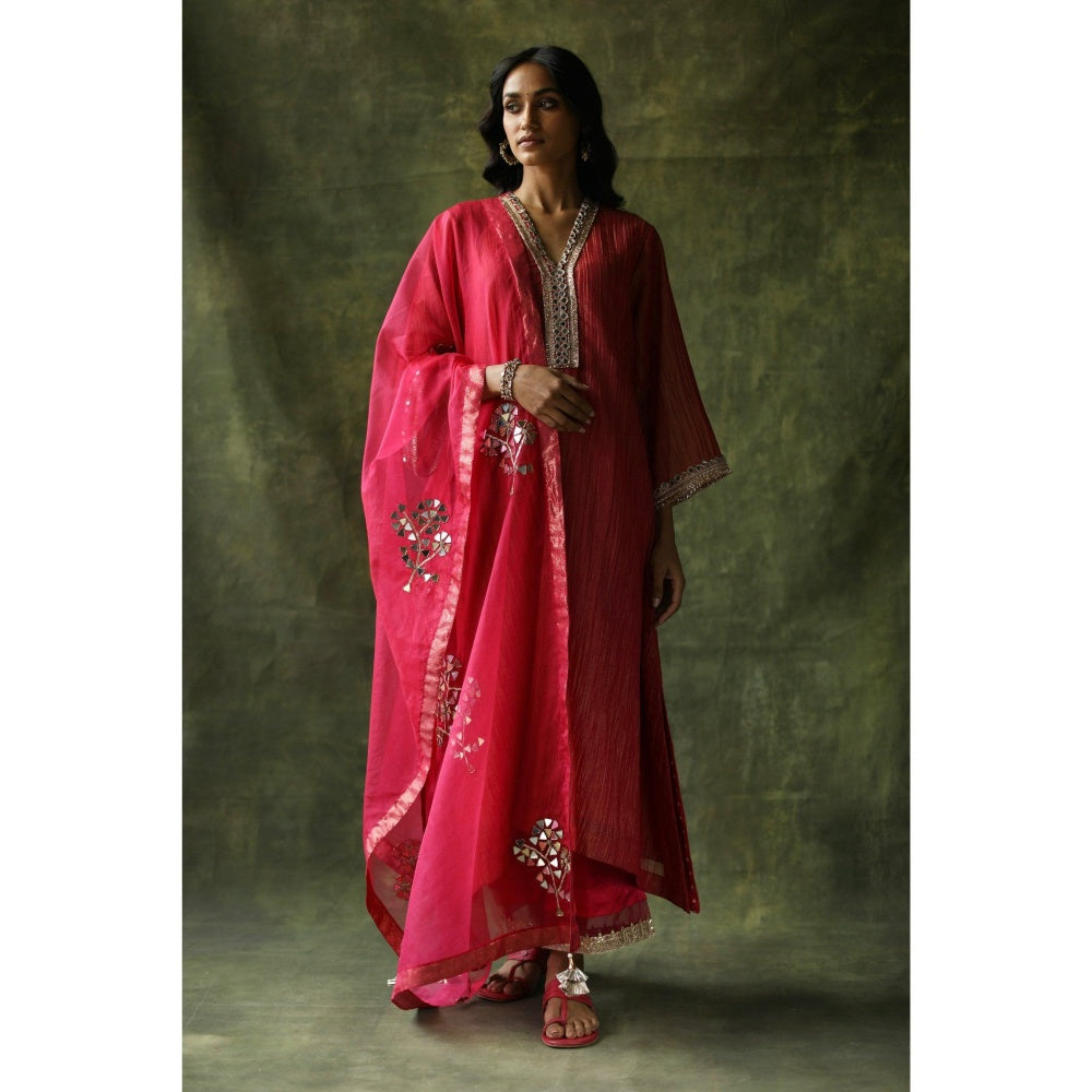 Begum Pret Pink Bahaar Mirror Work Kurta (Set of 4)