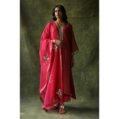 Begum Pret Pink Bahaar Mirror Work Kurta (Set of 4)