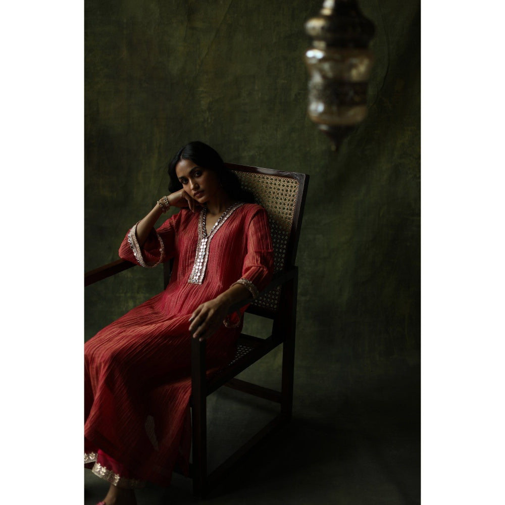 Begum Pret Pink Bahaar Mirror Work Kurta (Set of 4)