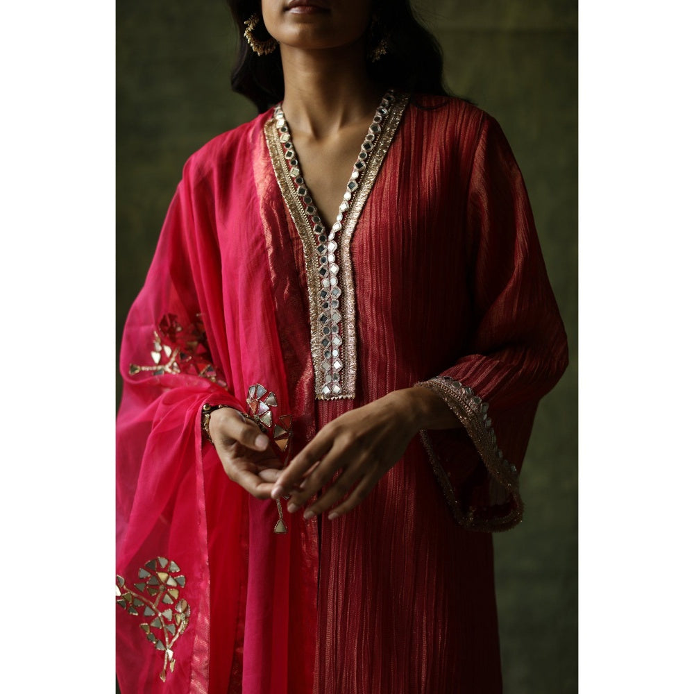 Begum Pret Pink Bahaar Mirror Work Kurta (Set of 4)