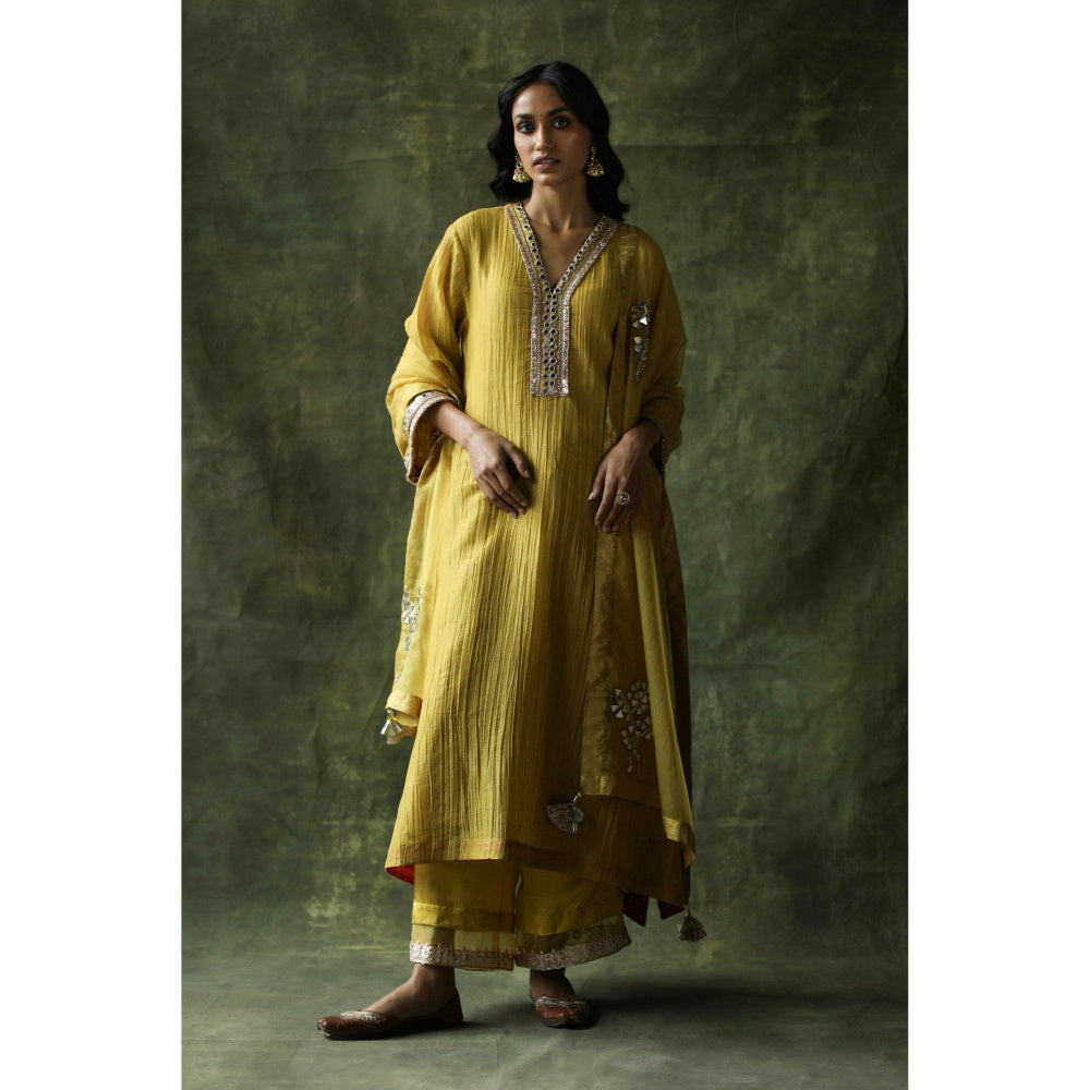 Begum Pret Mustard Bahaar Mirror Work Kurta (Set of 4)