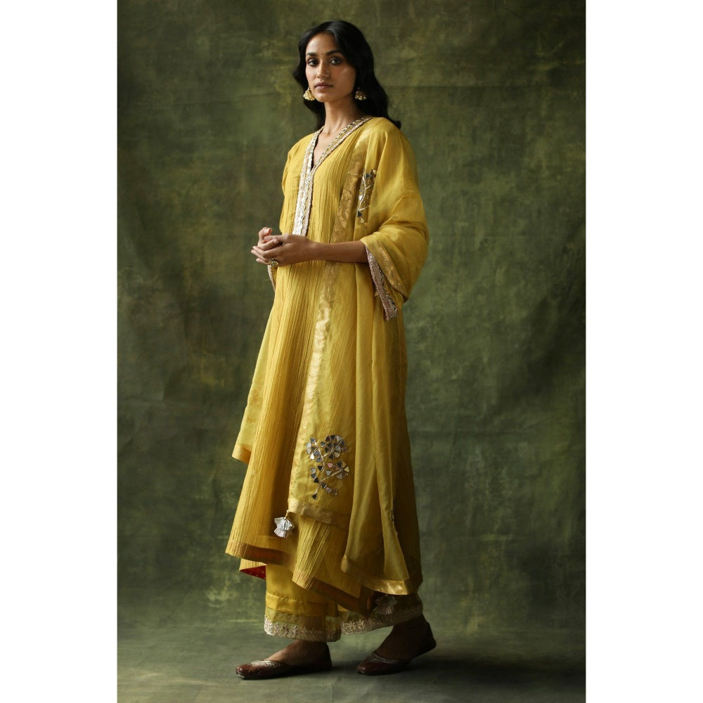 Begum Pret Mustard Bahaar Mirror Work Kurta (Set of 4)