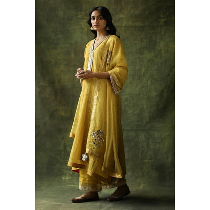 Begum Pret Mustard Bahaar Mirror Work Kurta (Set of 4)