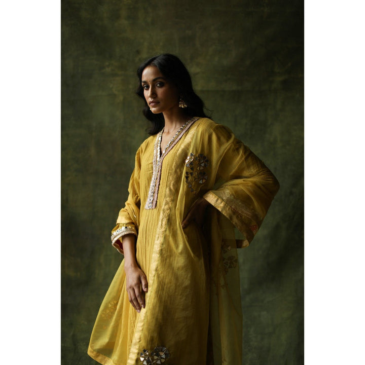 Begum Pret Mustard Bahaar Mirror Work Kurta (Set of 4)
