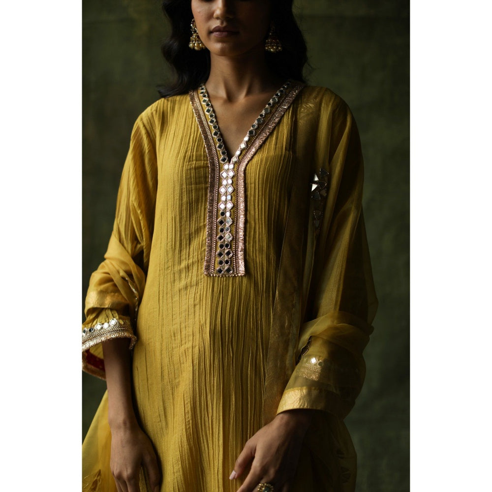 Begum Pret Mustard Bahaar Mirror Work Kurta (Set of 4)