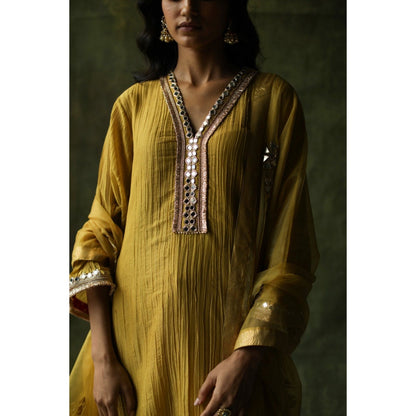 Begum Pret Mustard Bahaar Mirror Work Kurta (Set of 4)