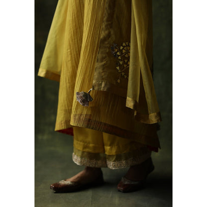 Begum Pret Mustard Bahaar Mirror Work Kurta (Set of 4)