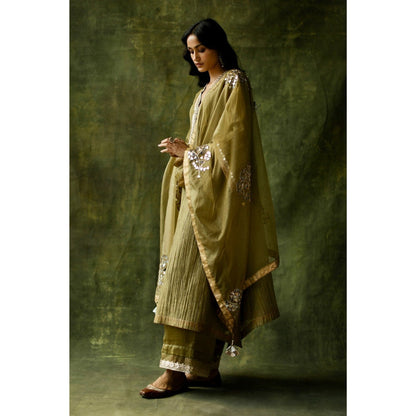 Begum Pret Sage Green Bahaar Mirror Work Kurta (Set of 4)