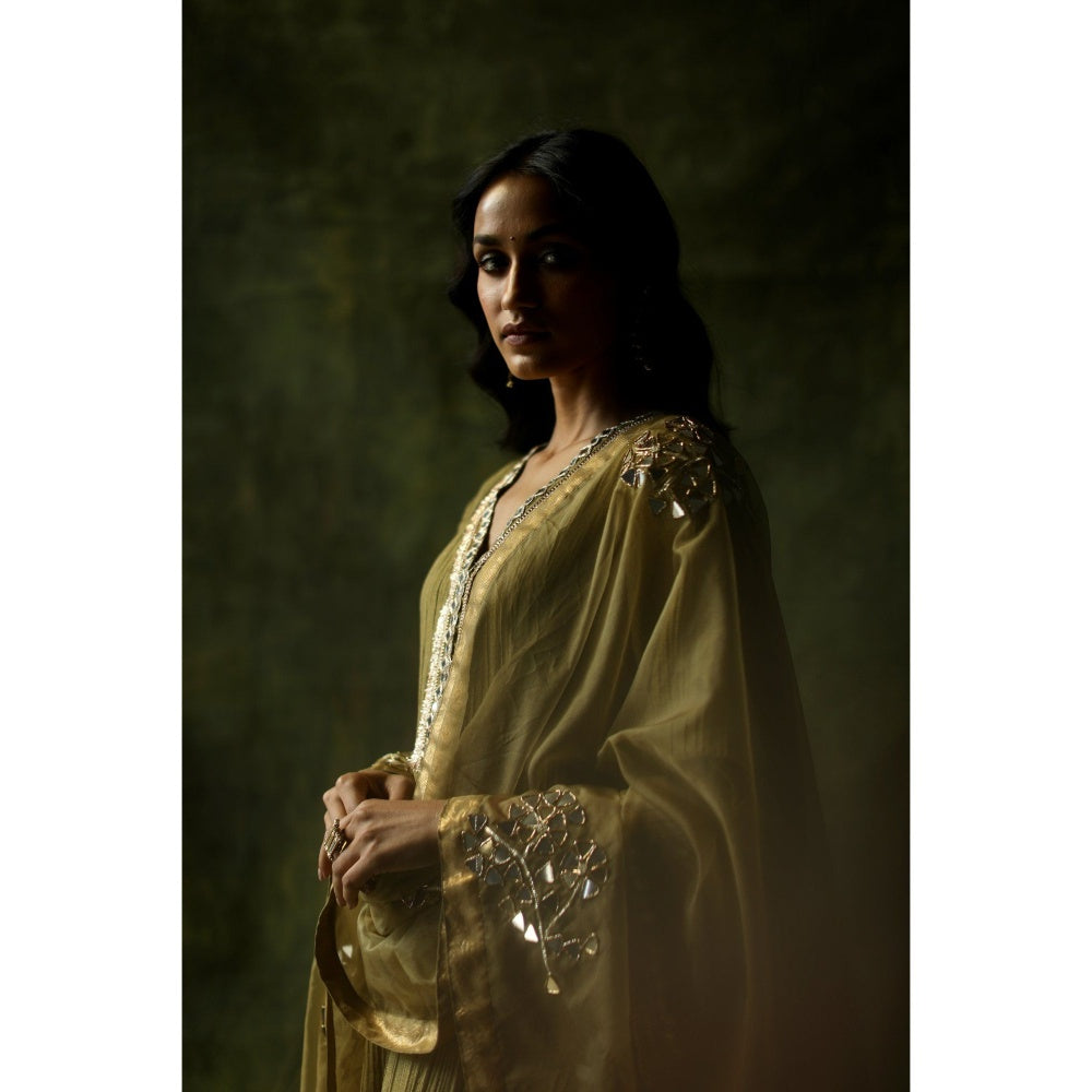 Begum Pret Sage Green Bahaar Mirror Work Kurta (Set of 4)