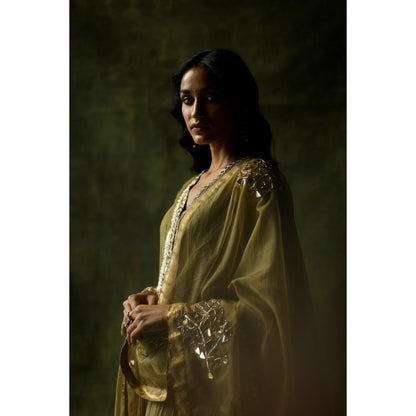 Begum Pret Sage Green Bahaar Mirror Work Kurta (Set of 4)