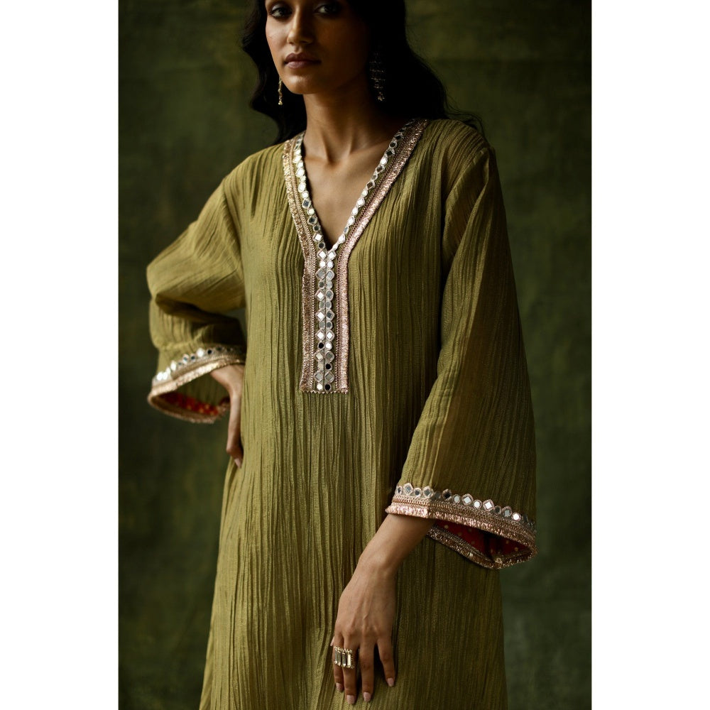 Begum Pret Sage Green Bahaar Mirror Work Kurta (Set of 4)