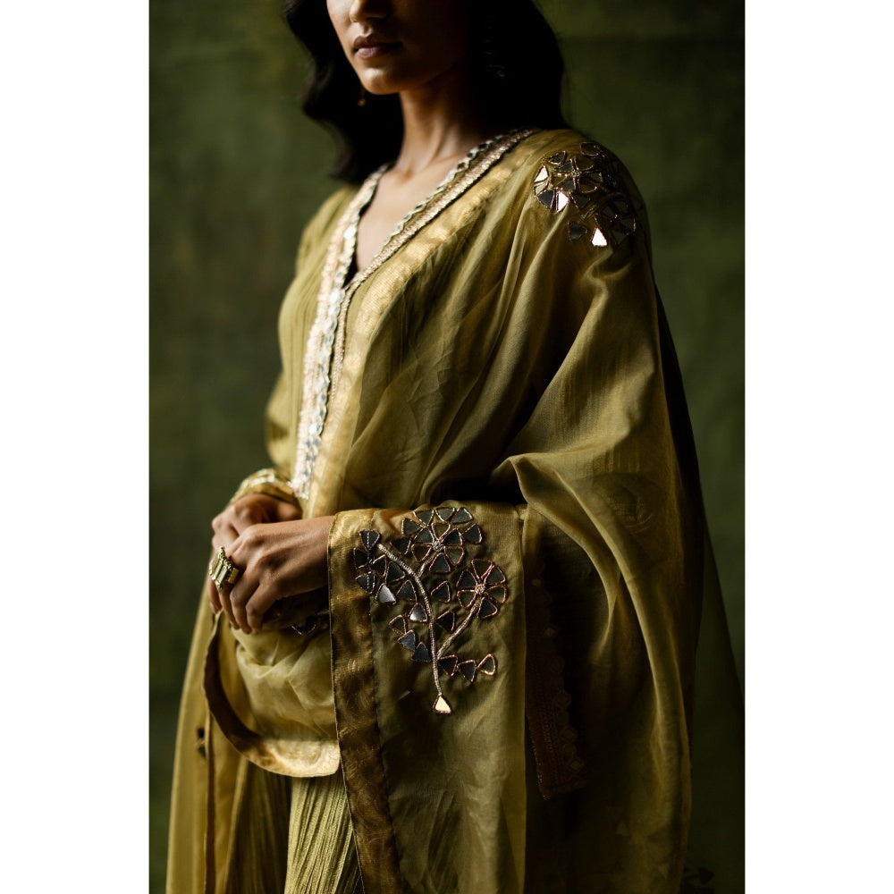 Begum Pret Sage Green Bahaar Mirror Work Kurta (Set of 4)