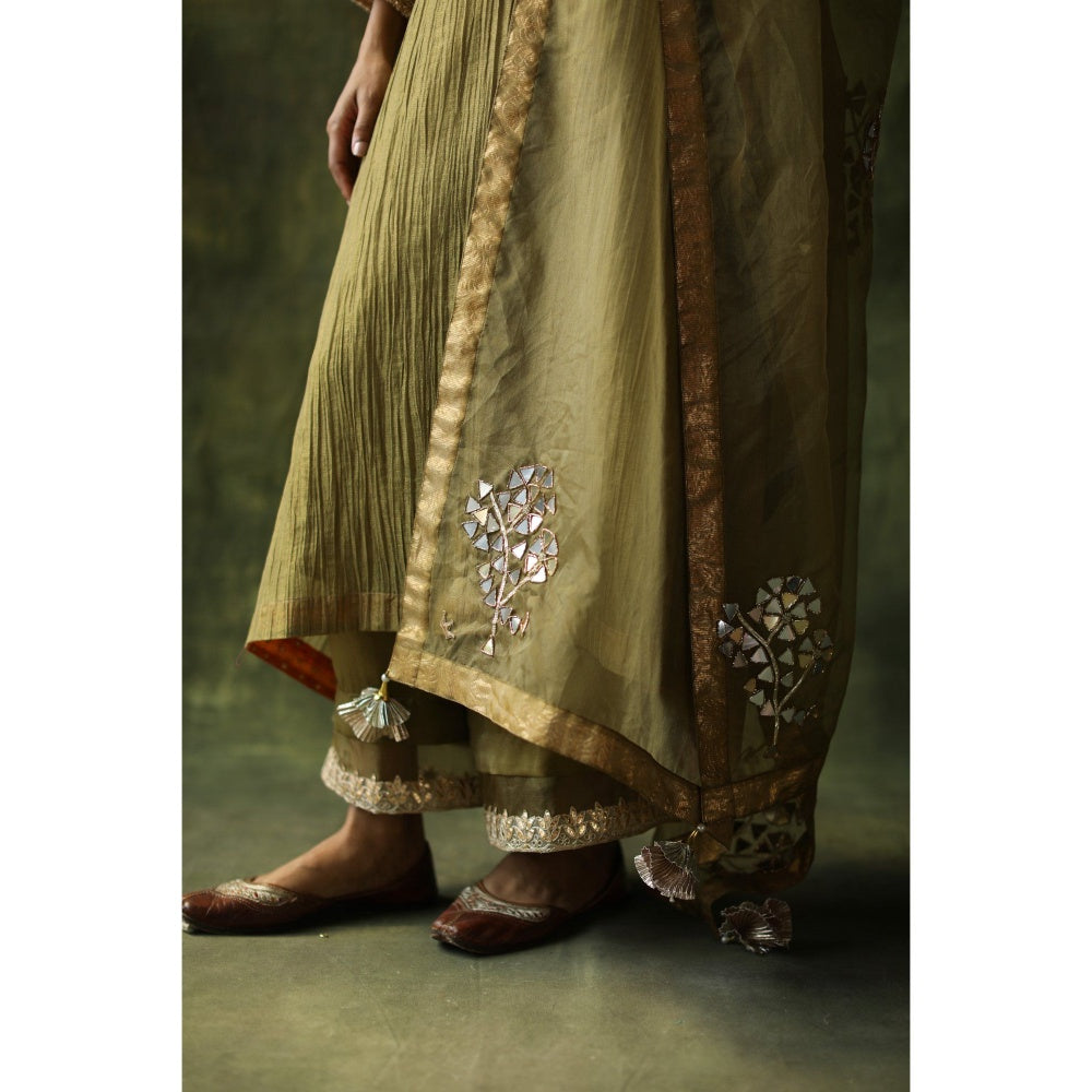 Begum Pret Sage Green Bahaar Mirror Work Kurta (Set of 4)