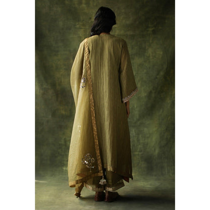 Begum Pret Sage Green Bahaar Mirror Work Kurta (Set of 4)