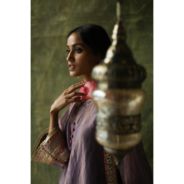 Begum Pret Purple & Orange Dia Kurta (Set of 4)