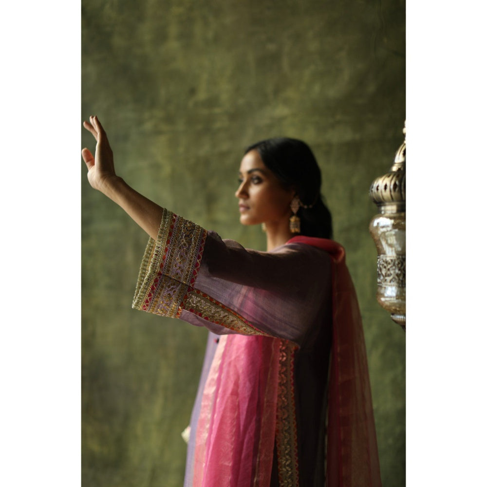 Begum Pret Purple Dia Kurta (Set of 4)