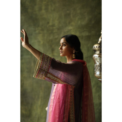 Begum Pret Purple Dia Kurta (Set of 4)