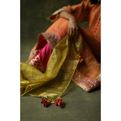 Begum Pret Burnt Orange Dia Kurta (Set of 4)