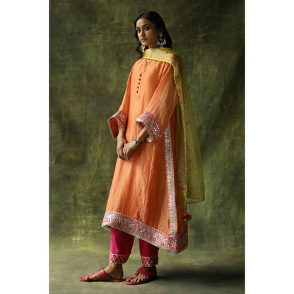 Begum Pret Burnt Orange Dia Kurta (Set of 4)