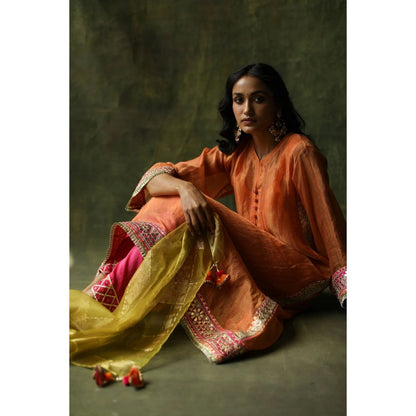 Begum Pret Burnt Orange Dia Kurta (Set of 4)