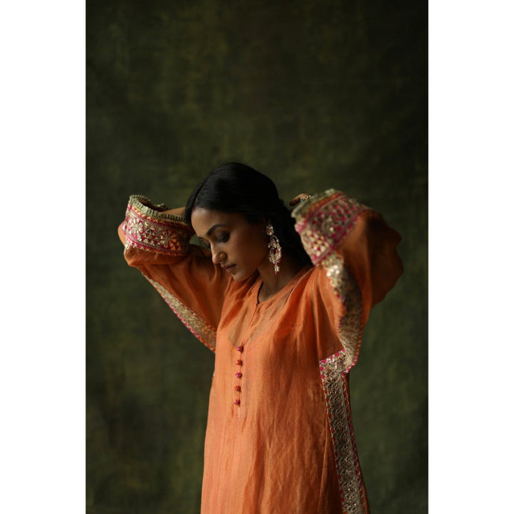 Begum Pret Burnt Orange & Purple Dia Kurta (Set of 4)