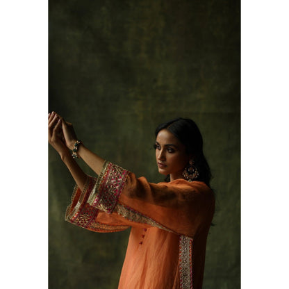 Begum Pret Burnt Orange Dia Kurta (Set of 4)