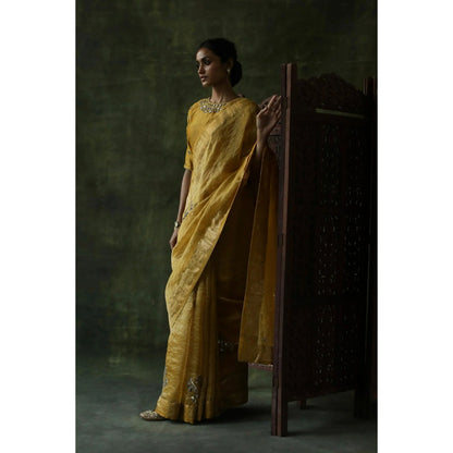 Begum Pret Mustard Gulnaaz Saree with Stitched Blouse
