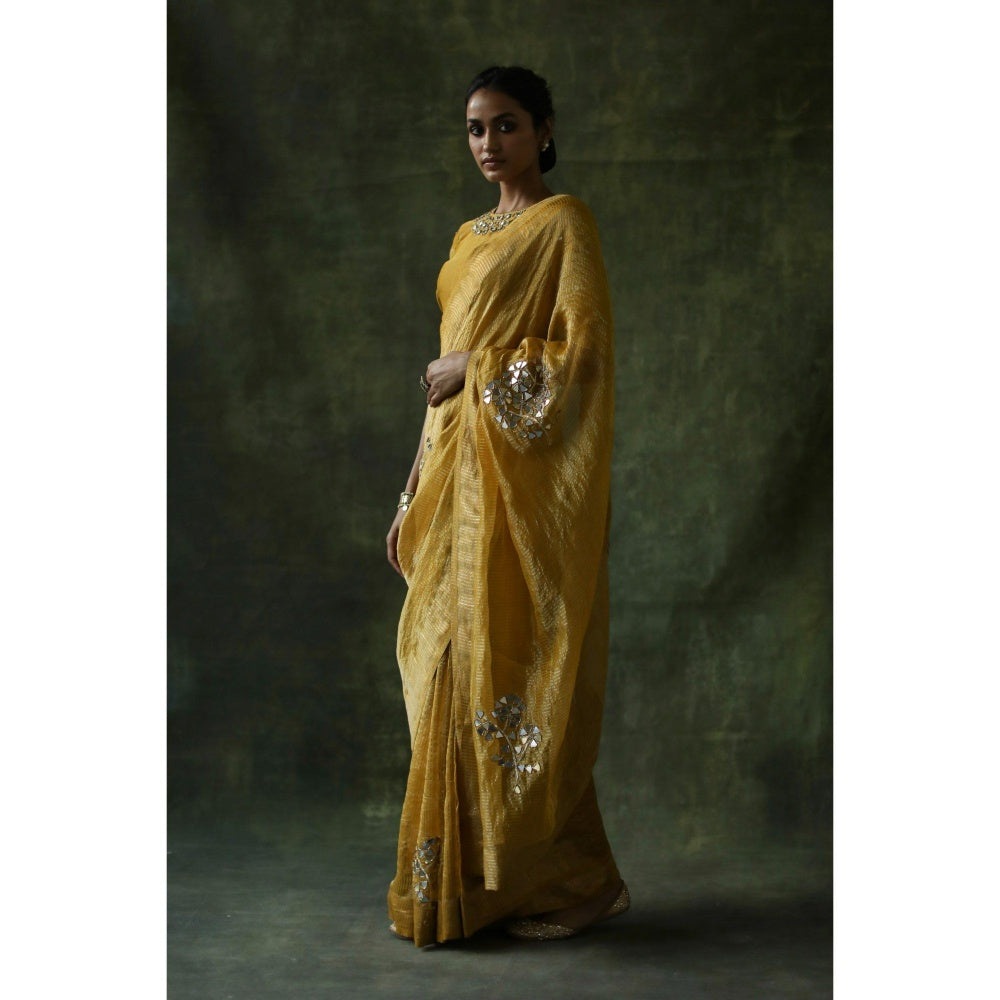 Begum Pret Mustard Gulnaaz Saree with Stitched Blouse