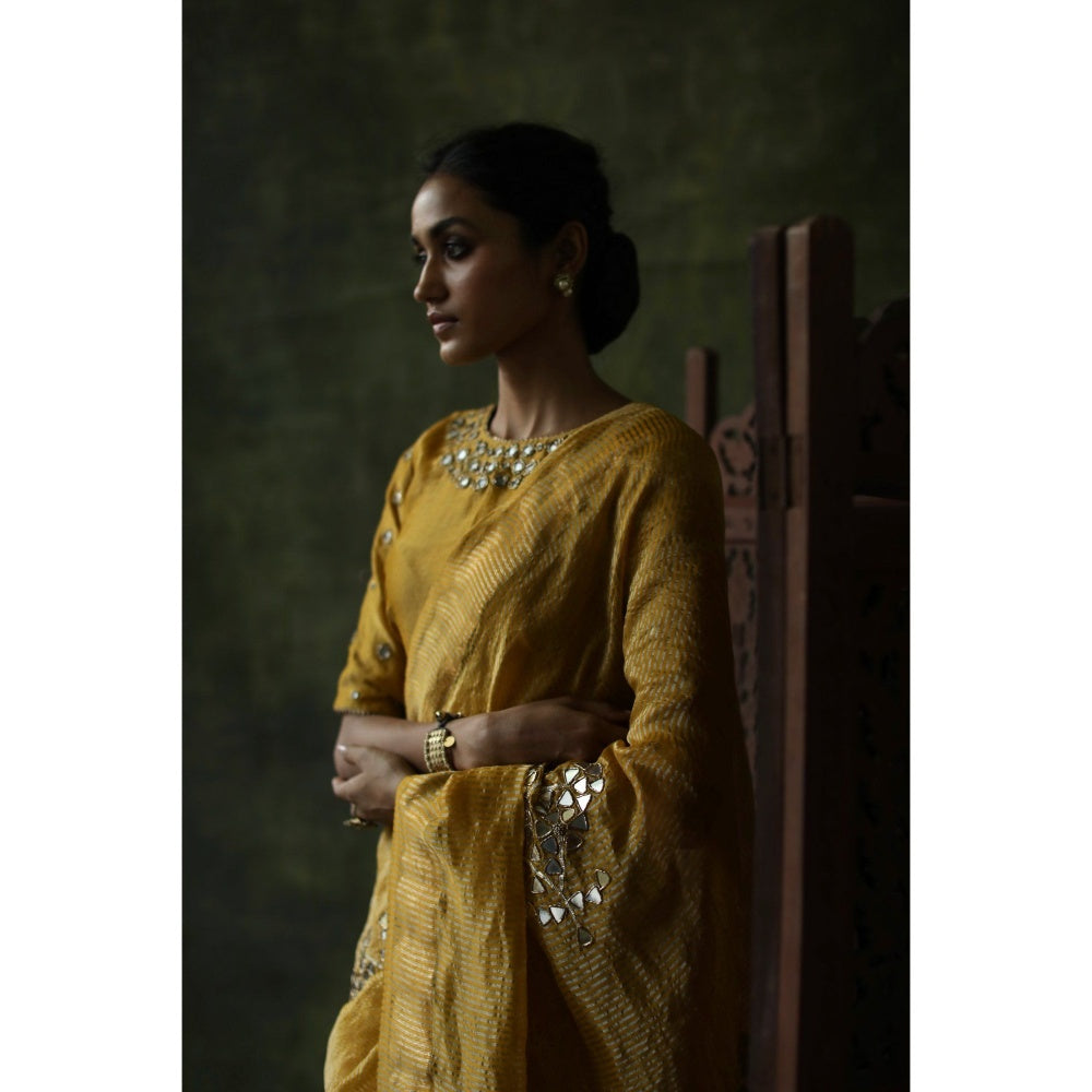 Begum Pret Mustard Gulnaaz Saree with Stitched Blouse
