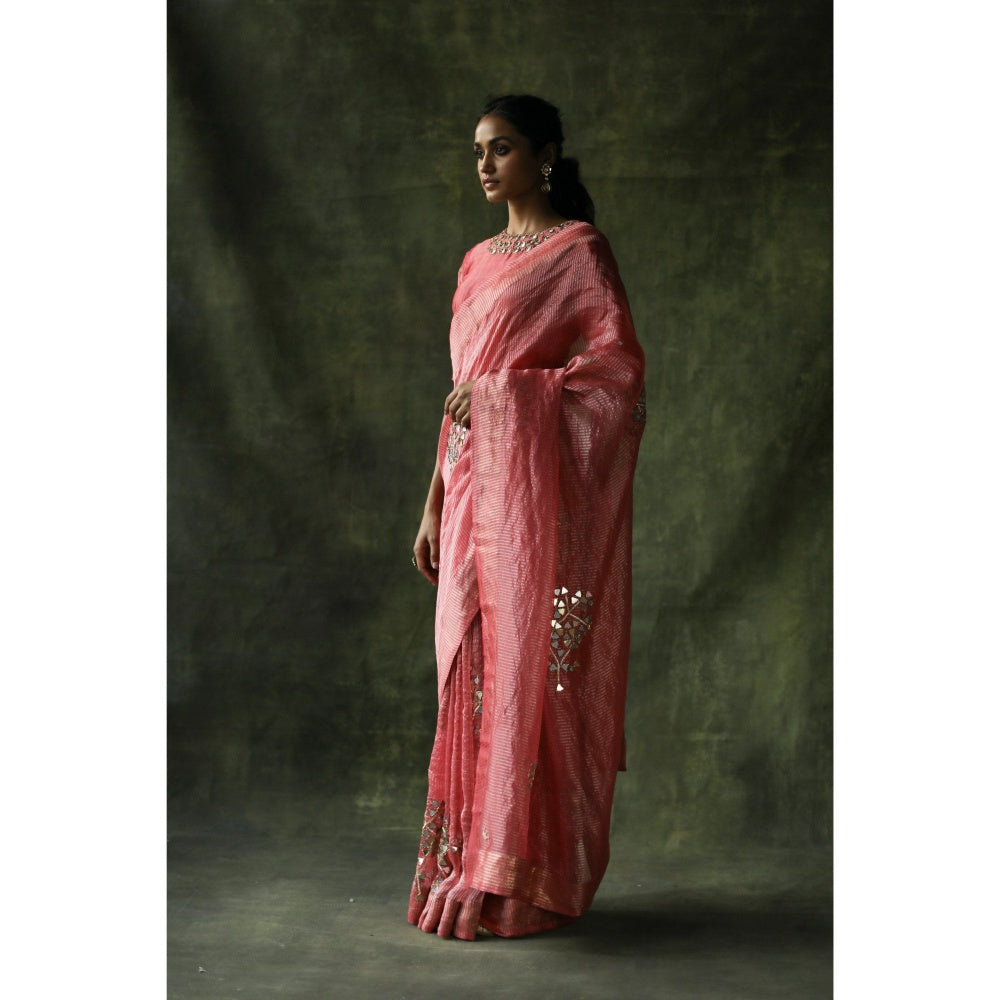 Begum Pret Peach Gulnaaz Saree with Stitched Blouse