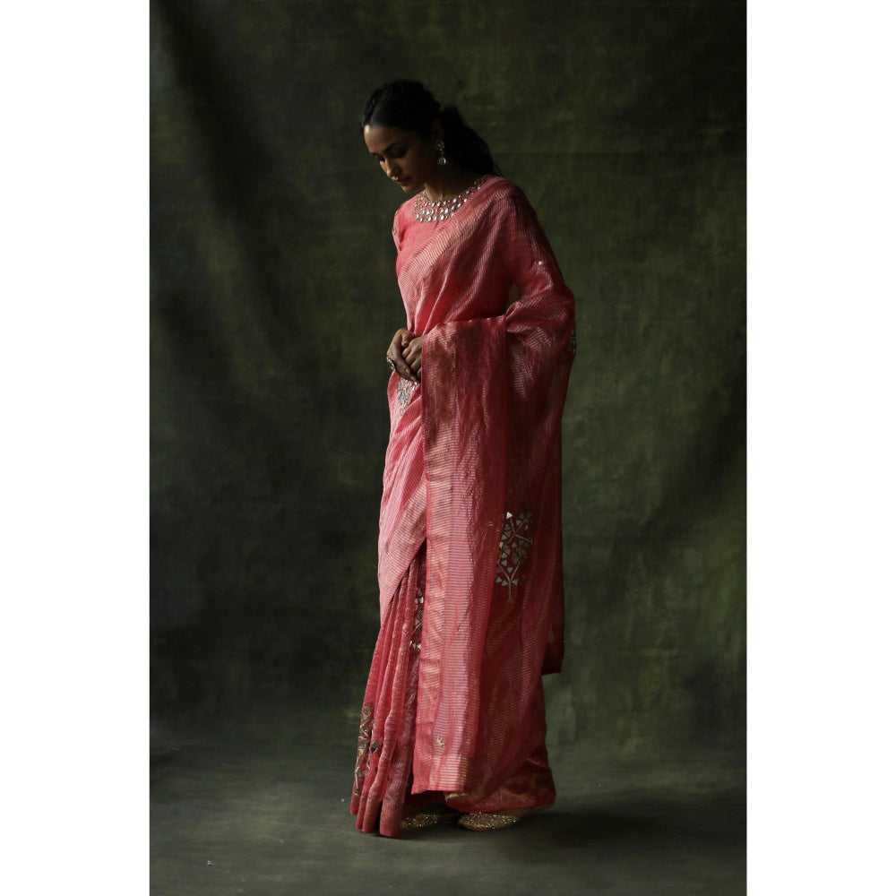 Begum Pret Peach Gulnaaz Saree with Stitched Blouse