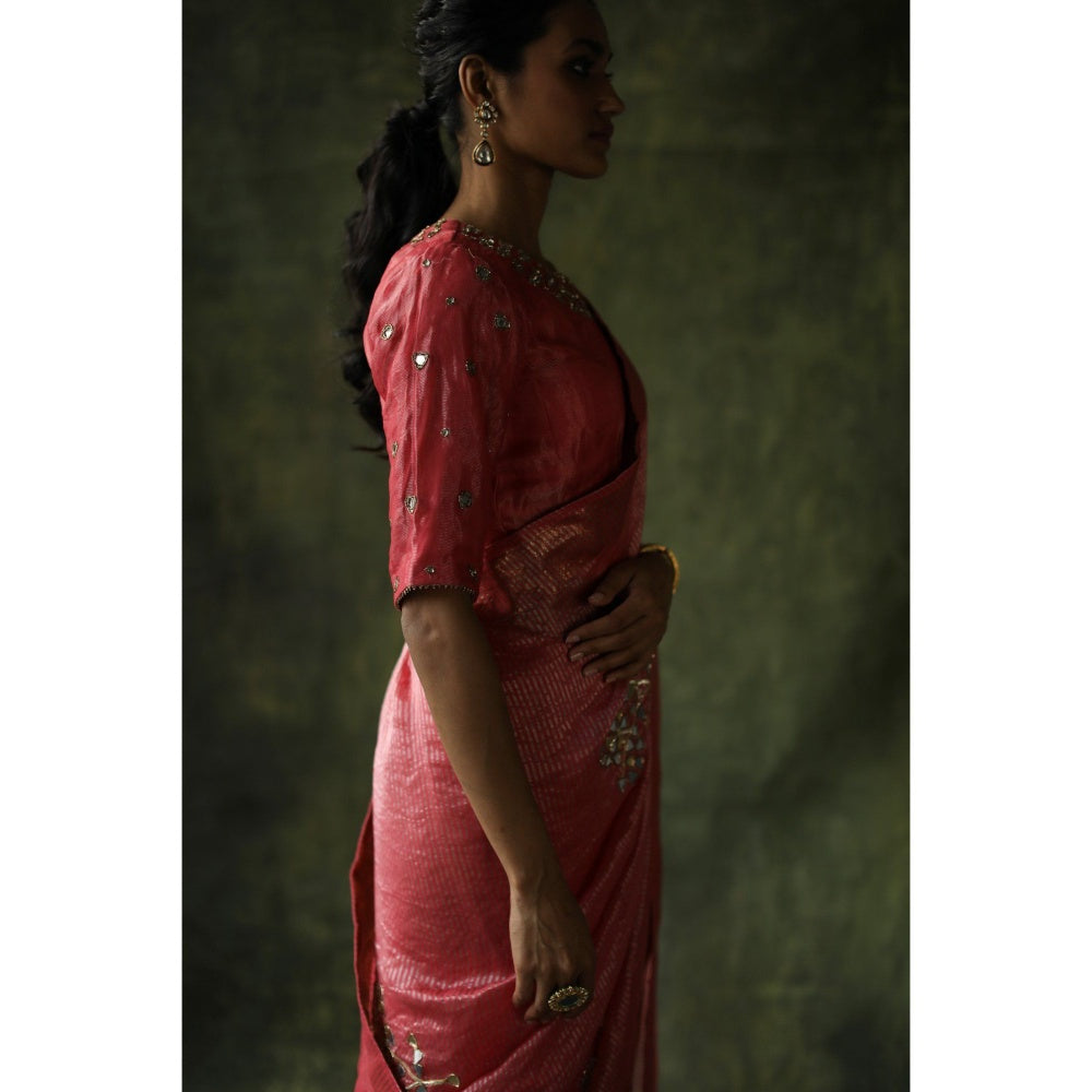 Begum Pret Peach Gulnaaz Saree with Stitched Blouse