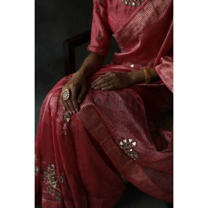 Begum Pret Peach Gulnaaz Saree with Stitched Blouse