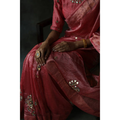 Begum Pret Peach Gulnaaz Saree with Stitched Blouse