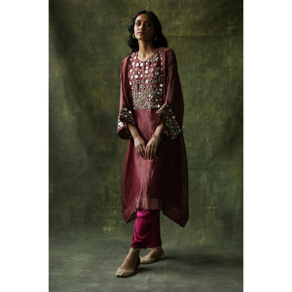 Begum Pret Ruby Red Sahiba Kaftan (Set of 3)