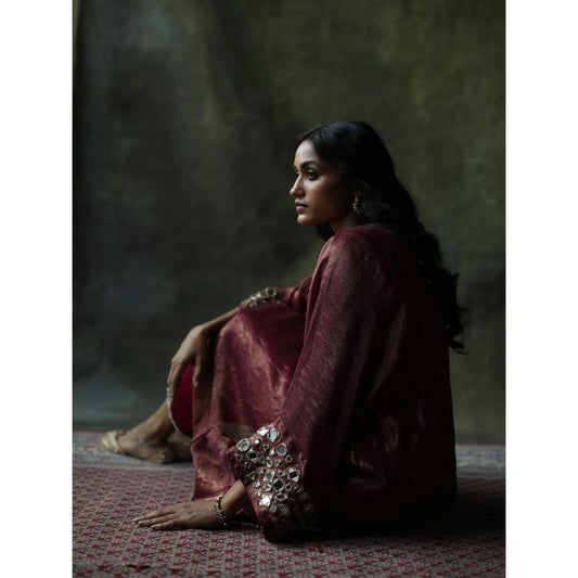 Begum Pret Ruby Red Sahiba Kaftan (Set of 3)