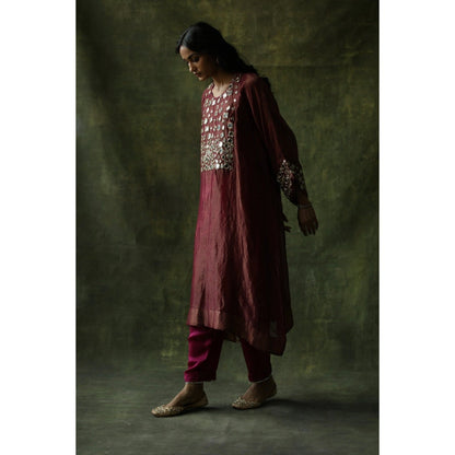Begum Pret Ruby Red Sahiba Kaftan (Set of 3)