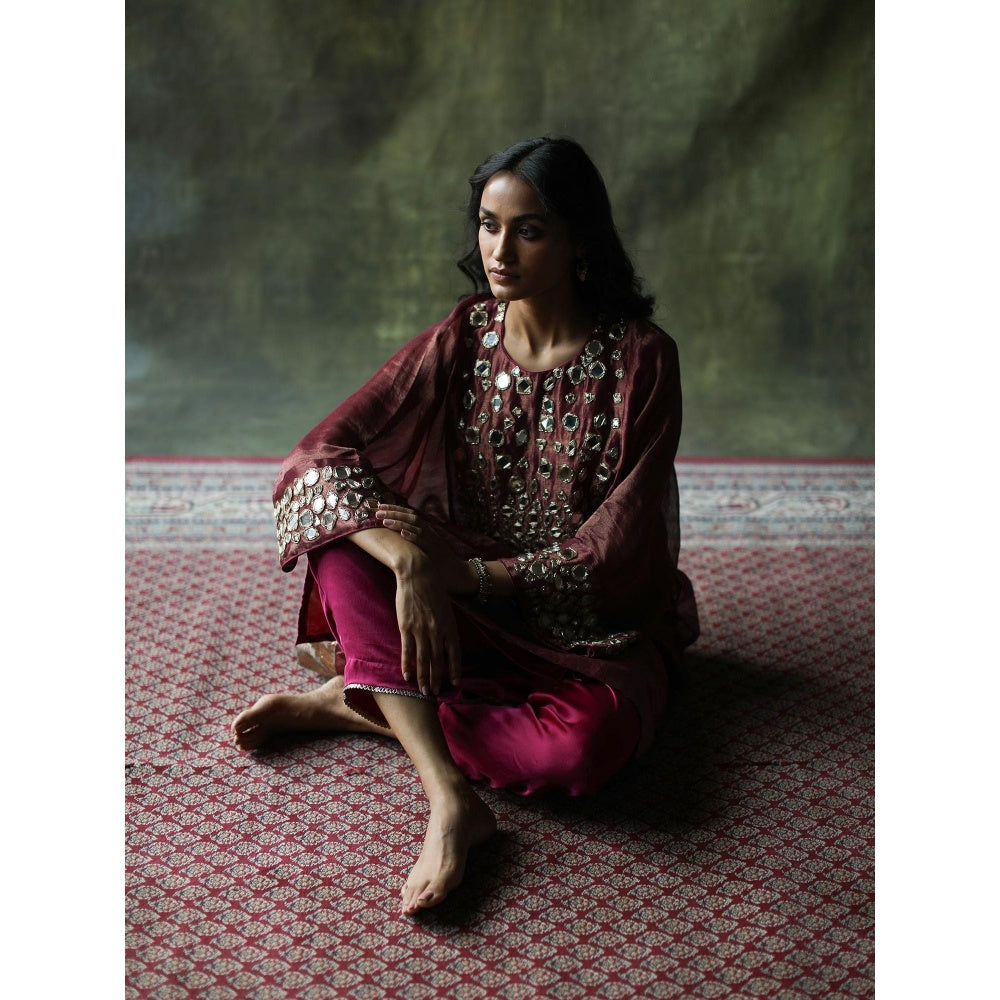 Begum Pret Ruby Red Sahiba Kaftan (Set of 3)