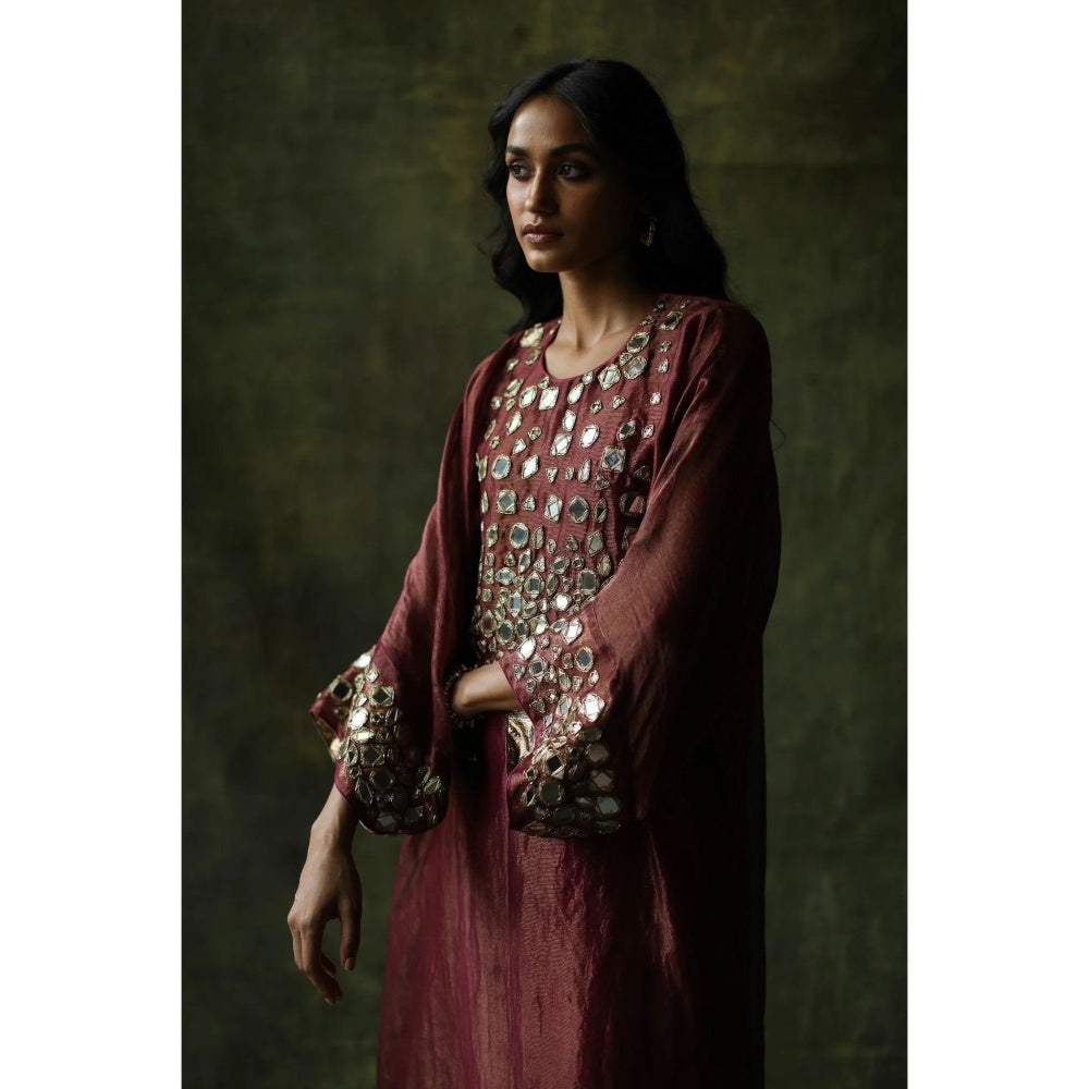 Begum Pret Ruby Red Sahiba Kaftan (Set of 3)