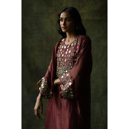 Begum Pret Ruby Red Sahiba Kaftan (Set of 3)