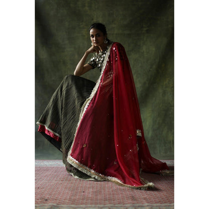 Begum Pret Olive Sifat Lehenga (Set of 3)