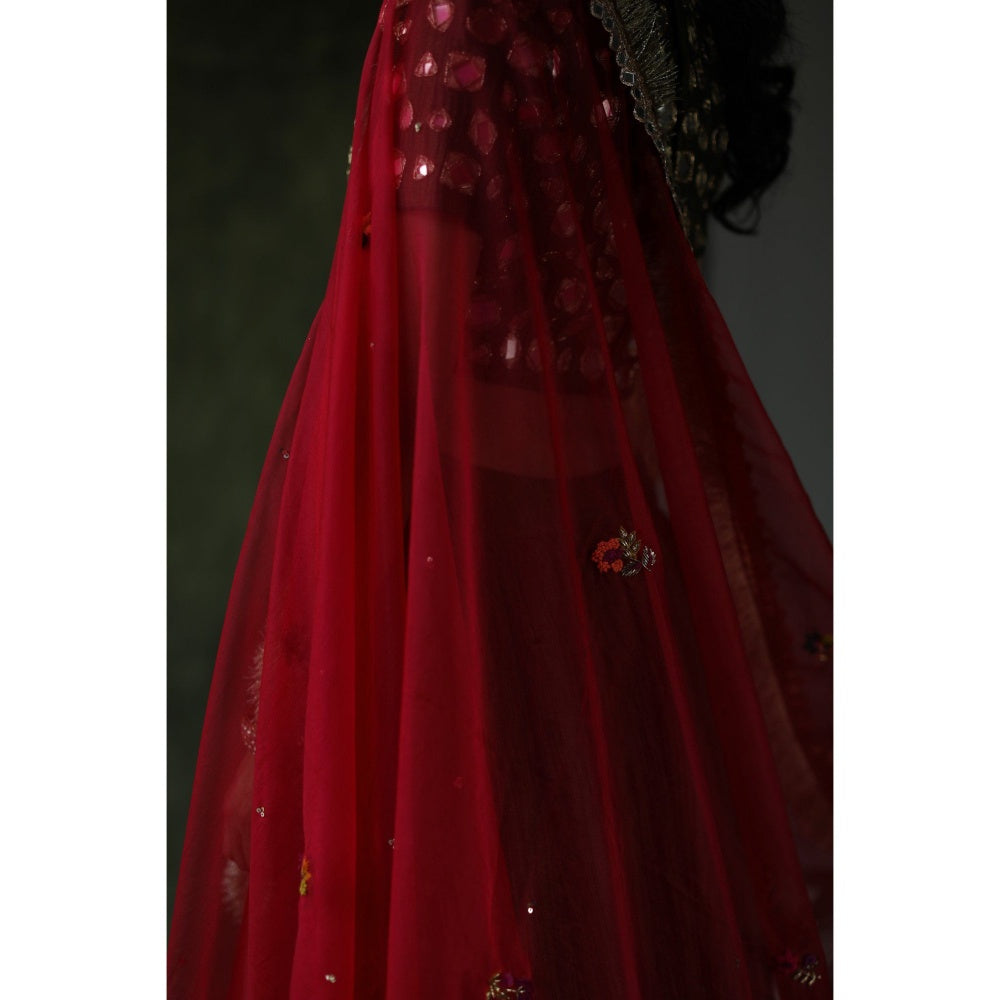 Begum Pret Olive Sifat Lehenga (Set of 3)